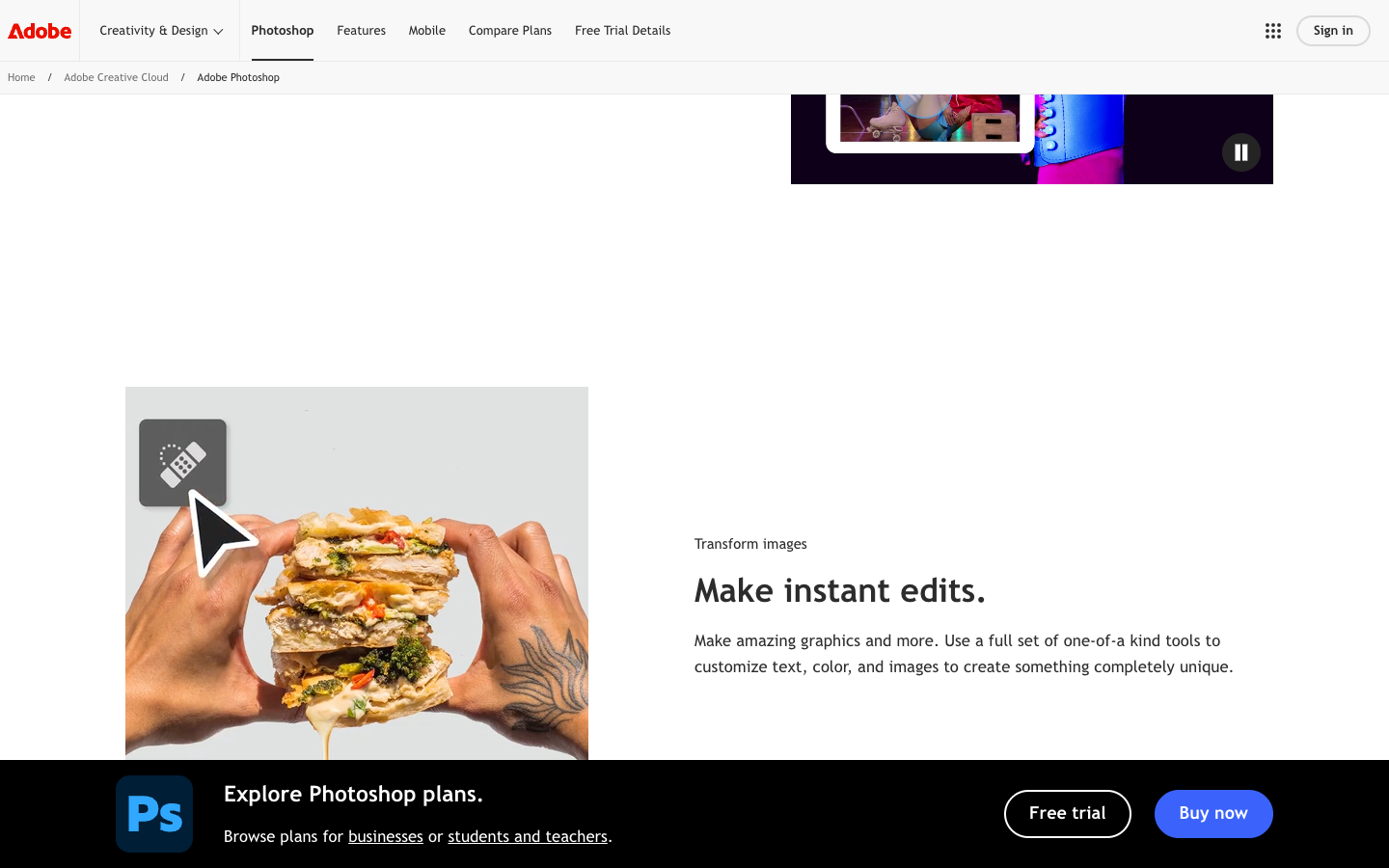 Adobe Creative Cloud lower page