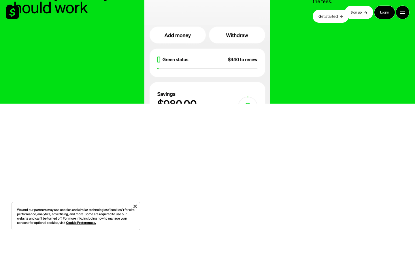 Cash App lower page