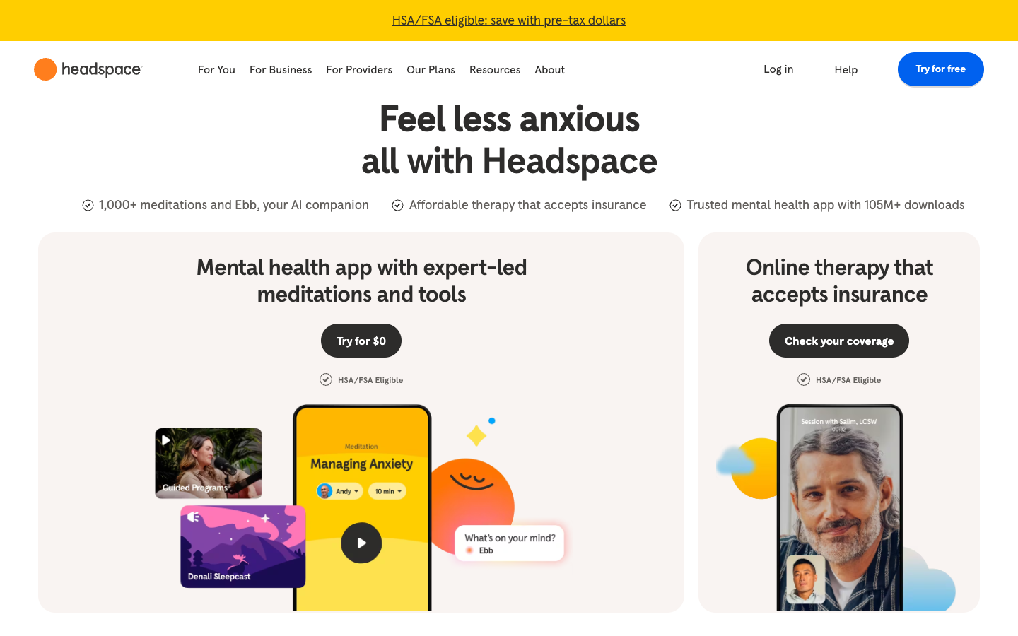 Headspace above the fold